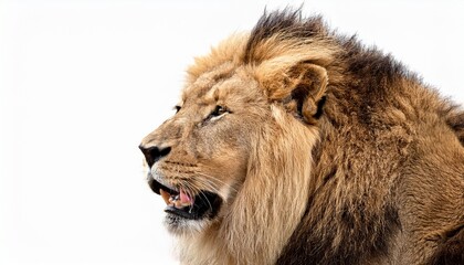 Naklejka premium Roaring Male Lion Profile On White Background