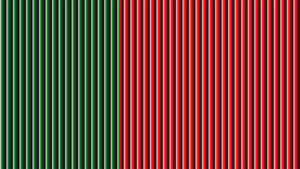 A vibrant composition of vertically aligned parallel lines in contrasting red and green hues