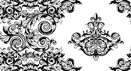 Elegant baroque flourish seamlessly repeats creating a luxurious decorative pattern for sophisticated design projects