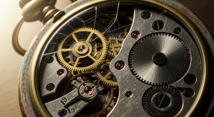 Intricate gears and mechanisms of a vintage pocket watch, symbolizing time and precision.