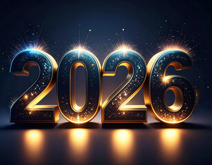 Bright and shimmering digits light up the year 2026 in a celebratory manner