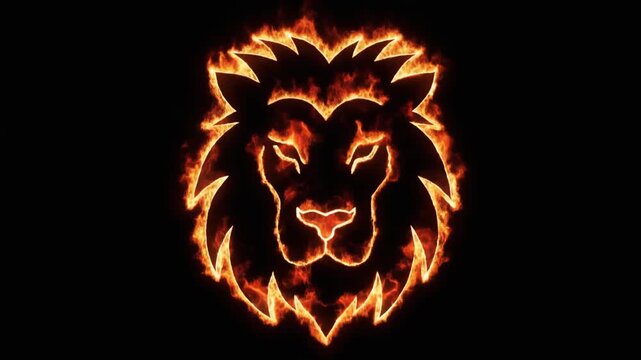 Flaming lion head illustration vector symbol art design for tattoo