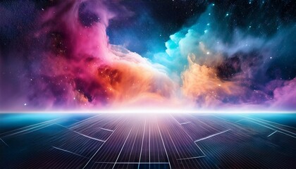 Cosmic Nebula And Starry Space Background Technology Science And Biotech Concept Illustration Abstract Frame With Vibrant Colors And White Copy Space For Design