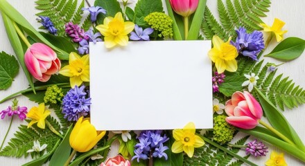Floral spring background with tulip and daffodil, perfect for greeting cards, invitations and