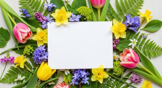 Floral spring background with tulip and daffodil, perfect for greeting cards, invitations and - Powered by Adobe