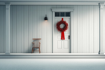 Minimalist winter porch with holiday wreath