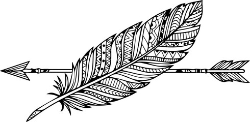 Striking tribal feather and arrow design evokes freedom, adventure, and indigenous artistry for modern creative projects. © Teh