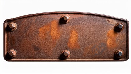 old copper nameplate with textured rust surface and rounded bolts isolated on transparent cutout