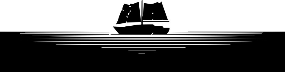 Majestic silhouette of a classic sailing ship gliding across stylized, dynamic ocean waves under a bright sky © tehniyat