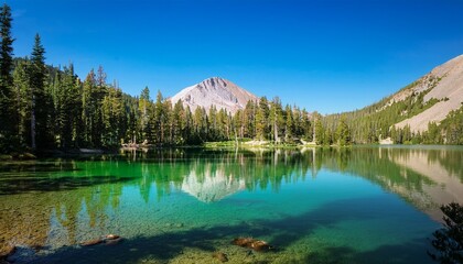 serene emerald lake reflects the majestic peak of baldy mountain a breathtaking alpine scene with crystal clear water and towering evergreen trees high altitude outdoor mountain lake