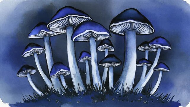 Winter landscape with snow and a macro close-up of a brown wild toadstool fungus on green moss in the forest