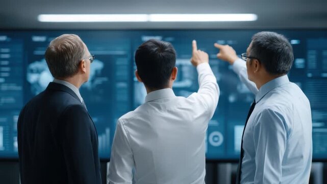 Business team examining data on digital screen in a modern office for strategic analysis and decision making 4k video footage - Powered by Adobe