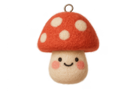 Cute needle felted mushroom toy character with hook