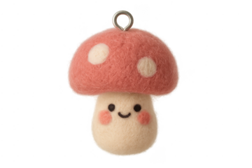 Cute felt mushroom character smiling on transparent background