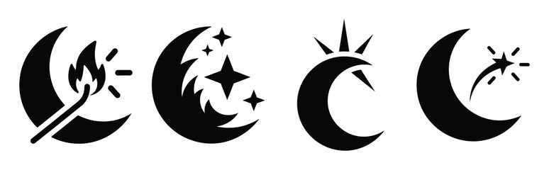 Illustration of the lunar spark simple silhouette vector icon set. happy New Year 2026 vector icons collection.