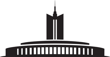 abstract modern building structure with a pointed spire isolated on transparent background