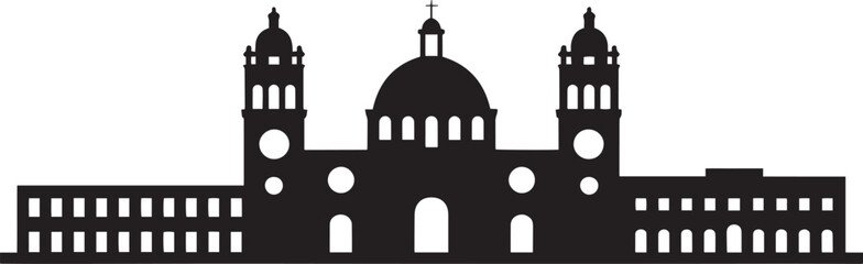 Cathedral building silhouette, historic architecture landmark, church vector illustration