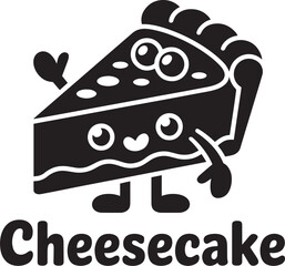 cheesecake slice with cartoon eyes and smile character isolated on transparent background