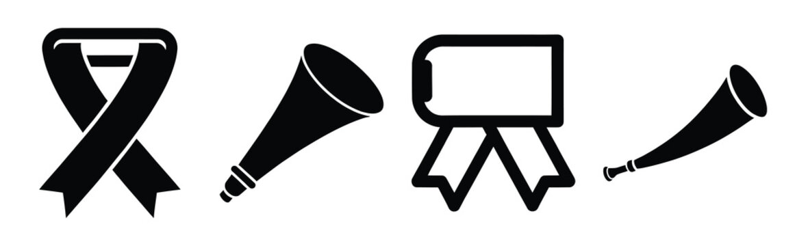 Illustration of the ribbon horn simple silhouette vector icon set. happy New Year 2026 vector icons collection.