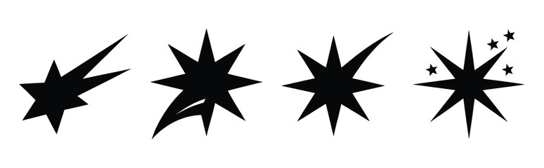 Obraz premium Illustration of the shooting starburst simple silhouette vector icon set. happy New Year 2026 vector icons collection.