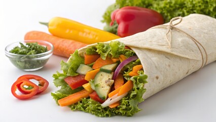 Delicious vegan vegetable wrap with fresh garden greens and colorful peppers, a healthy and tasty lunch option for mindful eating and wellness promotion