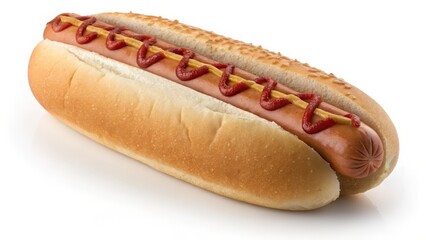 Classic hot dog with ketchup and mustard, ready to enjoy at your next summer picnic or barbecue party, a perfect treat for lunch or dinner