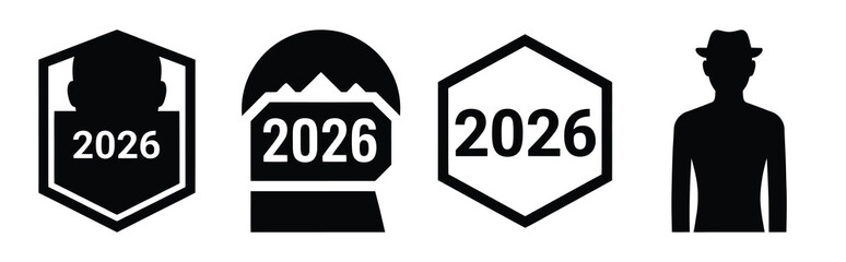 Illustration of the 2026 bold badge simple silhouette vector icon set. happy New Year 2026 vector icons collection.
