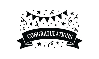 Banner with congratulations message black silhouette with fold and flag lines festive decor symbol