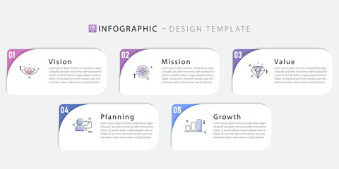 Fototapeta premium Timeline Creator infographic template. 5 Step timeline journey, calendar Flat simple infographics design template. presentation graph. Business concept with 5 options, gantt vector illustration.