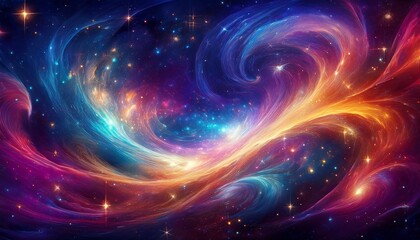 abstract cosmic swirl of vibrant nebulae and glittering stars a celestial dance of color and light ethereal cosmic dust