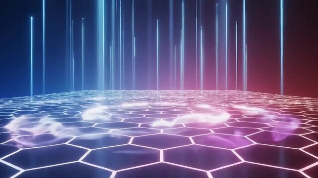 Vibrant futuristic grid with glowing neon lines creates a dynamic tech feel great for sci-fi projects and cutting edge technology visuals