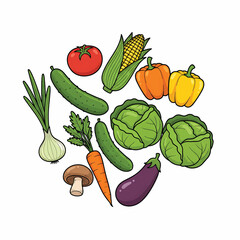 Assortment of Fresh Vegetables Including Tomato Carrot Cucumber and Pepper.