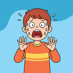Cartoon Boy with Wide Eyes Expressing Shock and Fear.