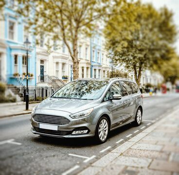 Silver Ford Galaxy (Ford S-Max) MPV (Multi-Purpose Vehicle) People Carrier Car On Notting Hill Street, London, UK, Great Britain, Europe