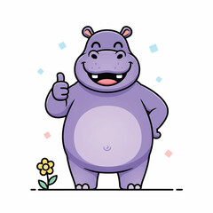 Cartoon Purple Hippopotamus Giving Thumbs Up Gesture.