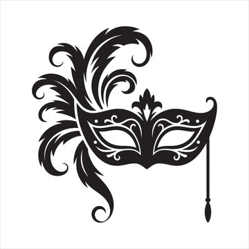 Ornate masquerade accessory with feathers is shown in a cutout for elegant occasions