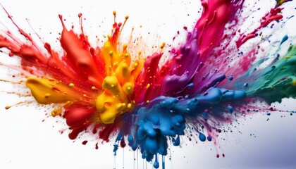 vibrant explosion of multicolored paint splatters isolated on white perfect for design projects needing a bold energetic feel vivid trendy