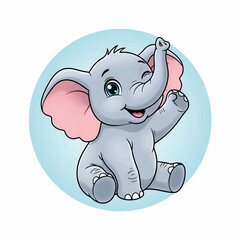 Cute Cartoon Baby Elephant Waving with Smile.