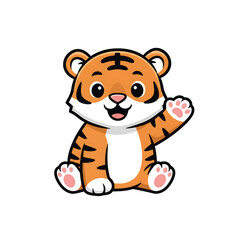 Obraz premium Cute Cartoon Baby Tiger Waving Its Paw.