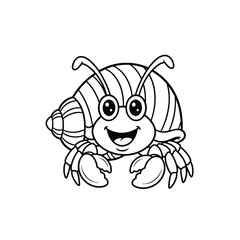 Fototapeta premium Cute Cartoon Hermit Crab Smiling with Shell and Claws.