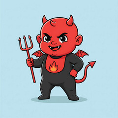 Cute Cartoon Baby Devil Holding Red Trident.