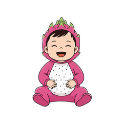 Cute Smiling Baby in Pink Dragon Fruit Costume.
