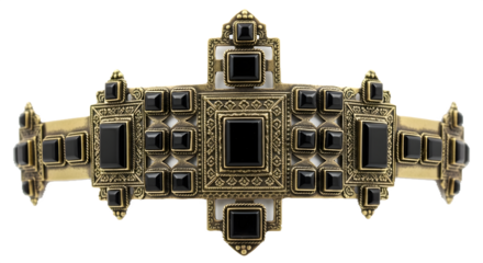 Gold and black vintage cross with intricate filigree and onyx. It evokes royalty, jewelry product photography, poster, or digital backdrop use.