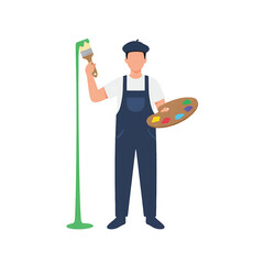 Male Artist Wearing Beret Holding Paintbrush and Palette.