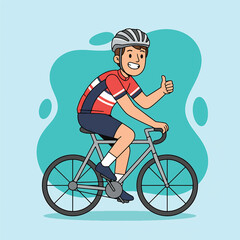 Happy Young Man Cycling with Thumbs Up Gesture.