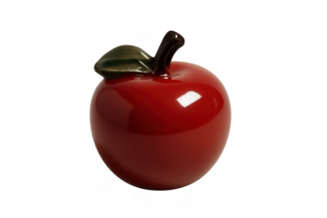 Shiny red ceramic apple ornament on transparent background