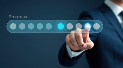 Businessman pointing at a progress bar