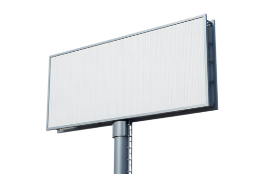 Blank white billboard with a metal pole and frame for advertising and marketing isolated on transparent background