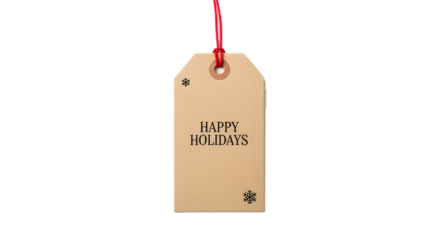 Beige tag with "Happy Holidays" and snowflakes on a red string. Perfect for Christmas branding, posters, or holiday sale promotions.