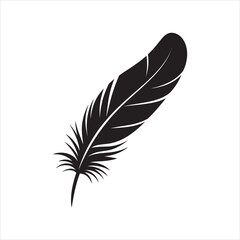 Obraz premium Single black feather curves slightly against the crisp white background here